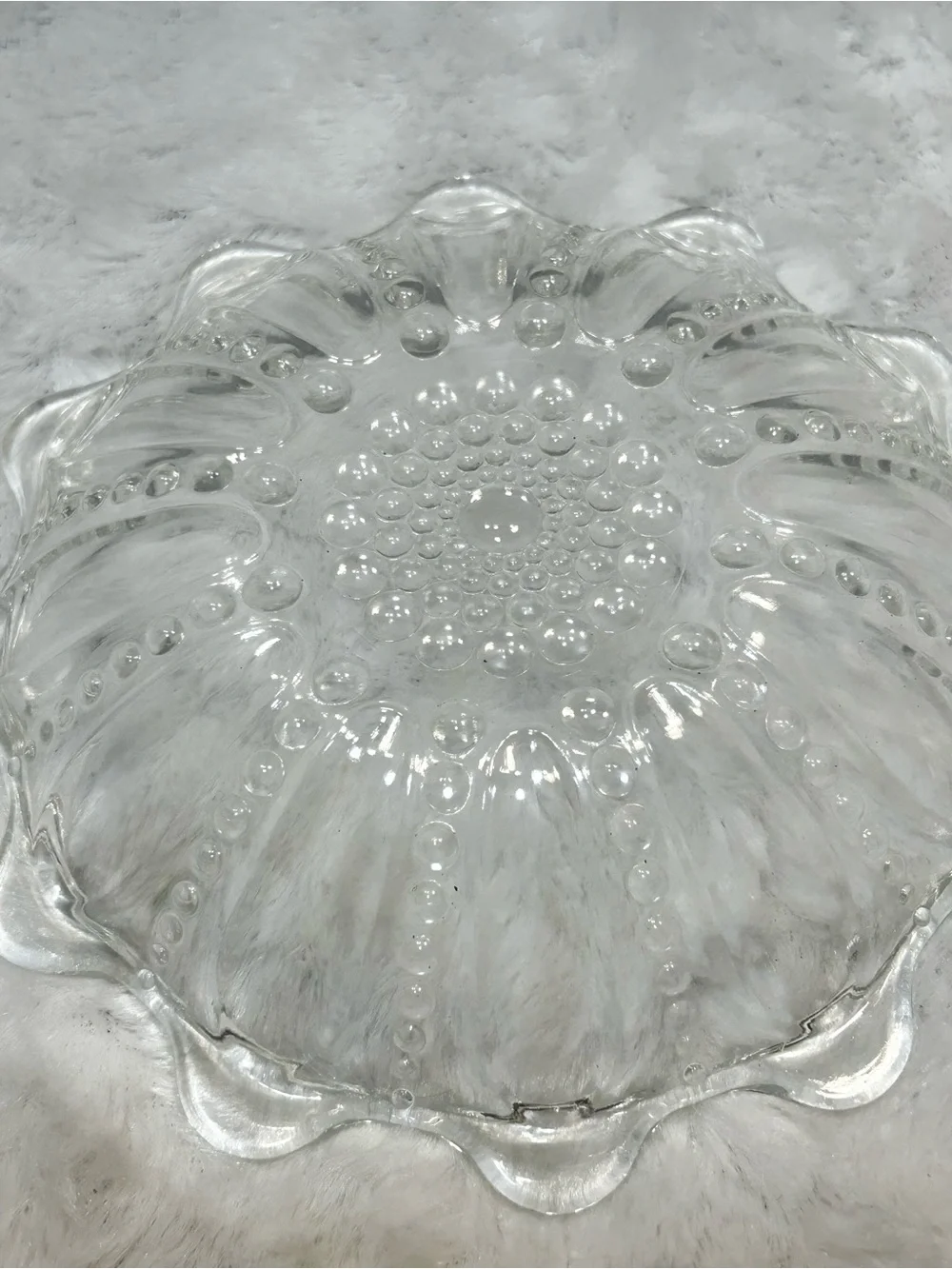 Vintage Federal Glass Jewelry Trinket Dish Bubble Pattern Scalloped Edge